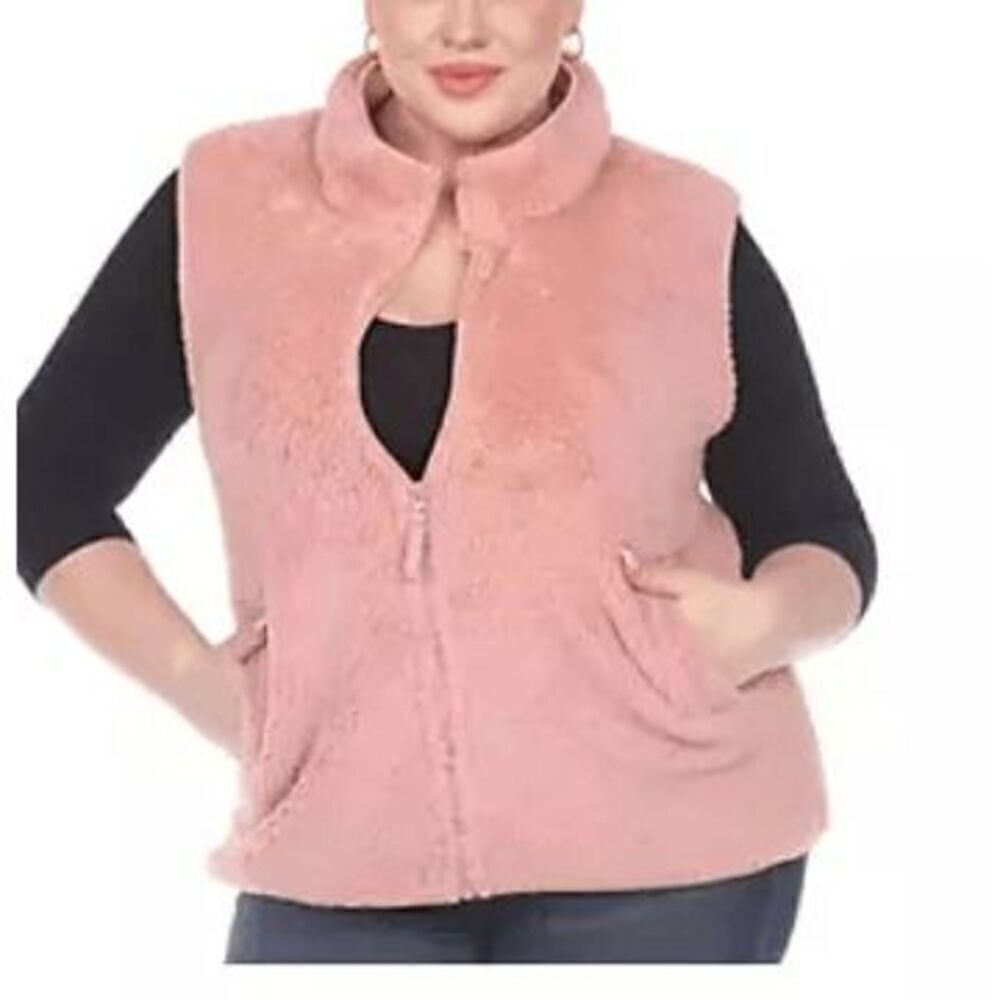White Mark Women's Plus Size Zip up sherpa vest Pink 1X